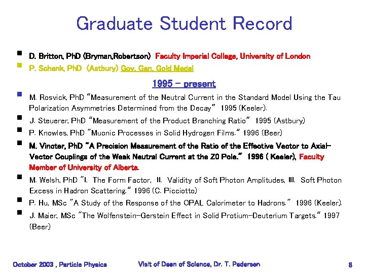 Graduate Student Record § § § § § D. Britton, Ph. D (Bryman, Robertson)