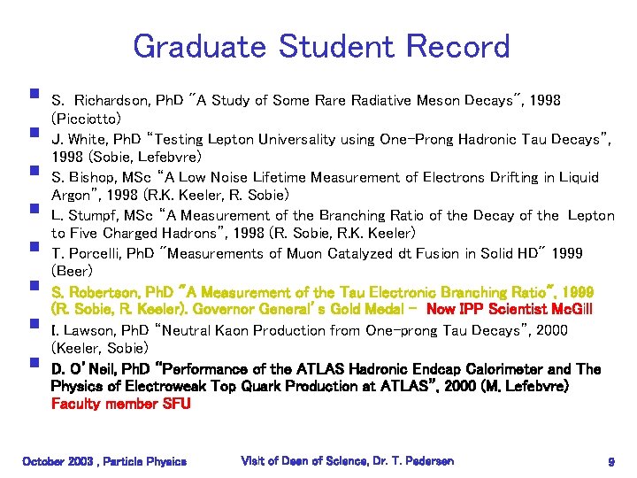 Graduate Student Record § S. Richardson, Ph. D "A Study of Some Rare Radiative