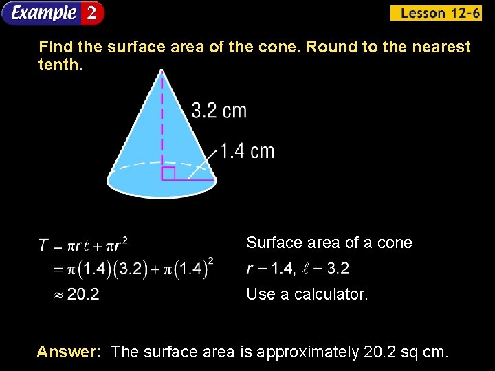 Find the surface area of the cone. Round to the nearest tenth. Surface area