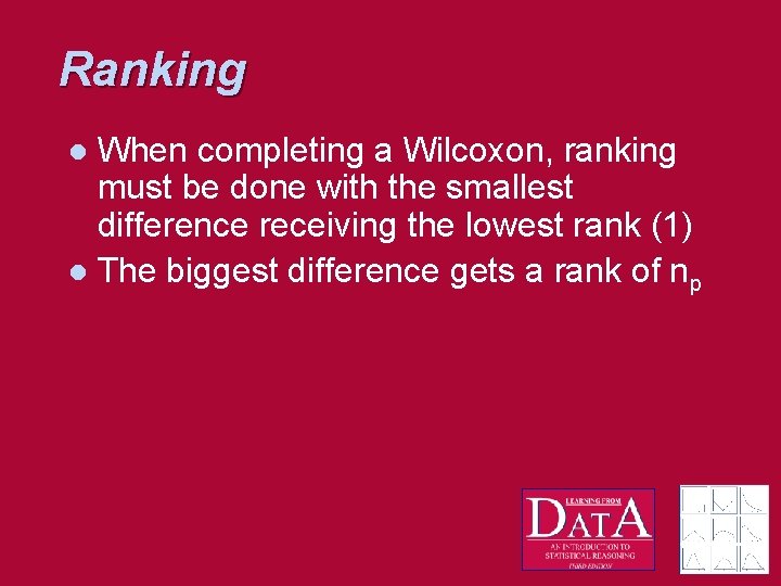 Ranking When completing a Wilcoxon, ranking must be done with the smallest difference receiving