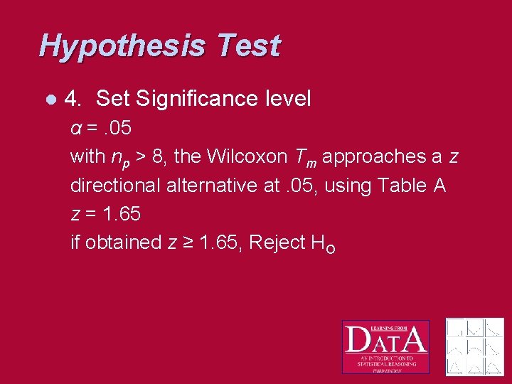 Hypothesis Test l 4. Set Significance level α =. 05 with np > 8,