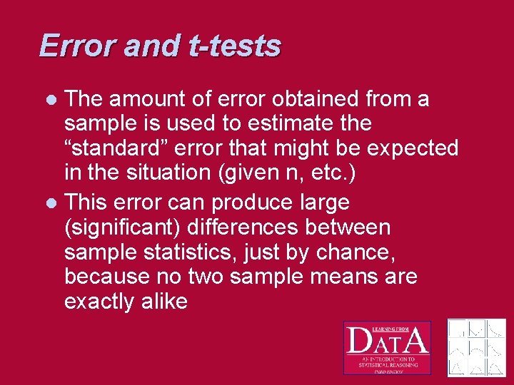 Error and t-tests The amount of error obtained from a sample is used to