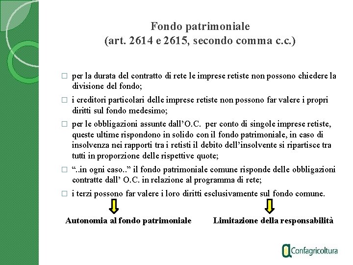 Fondo patrimoniale (art. 2614 e 2615, secondo comma c. c. ) � per la