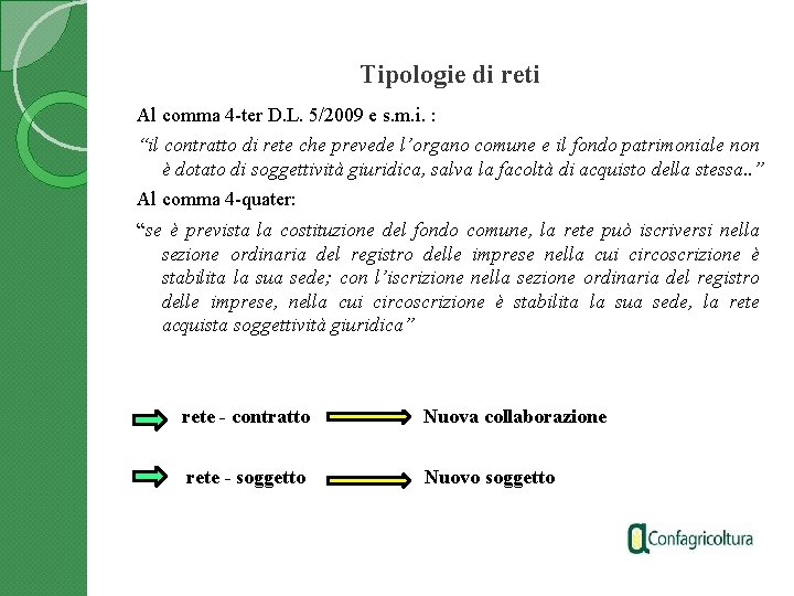 Tipologie di reti Al comma 4 -ter D. L. 5/2009 e s. m. i.
