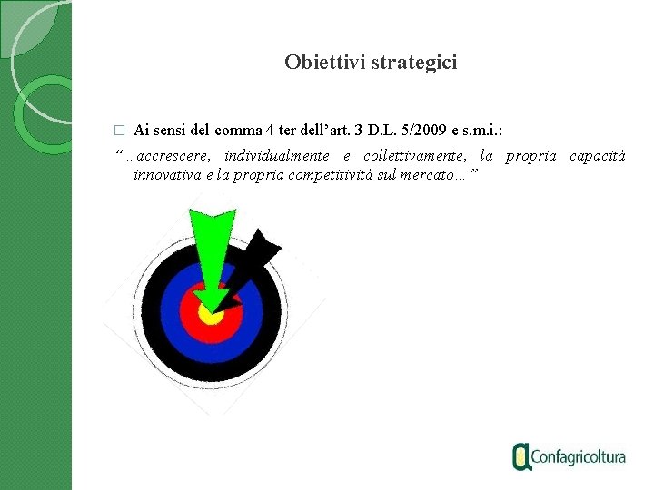 Obiettivi strategici � Ai sensi del comma 4 ter dell’art. 3 D. L. 5/2009