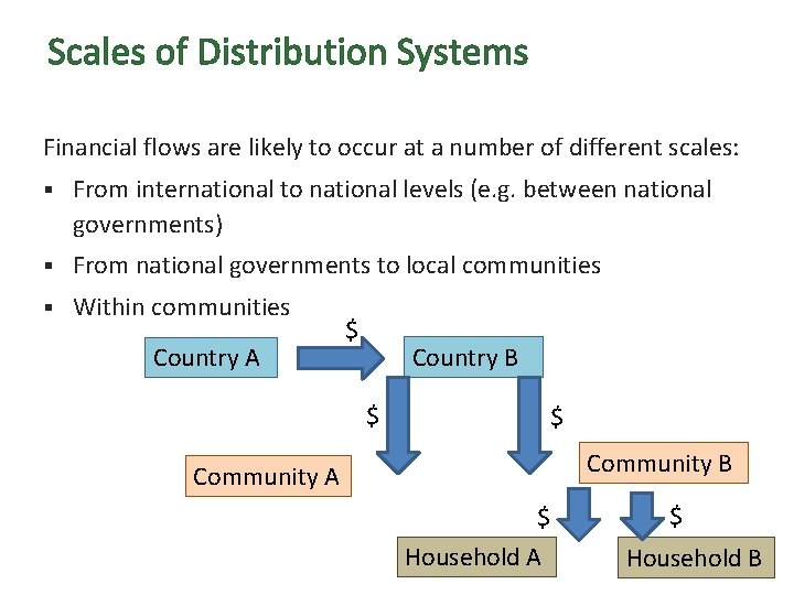 Scales of Distribution Systems Financial flows are likely to occur at a number of