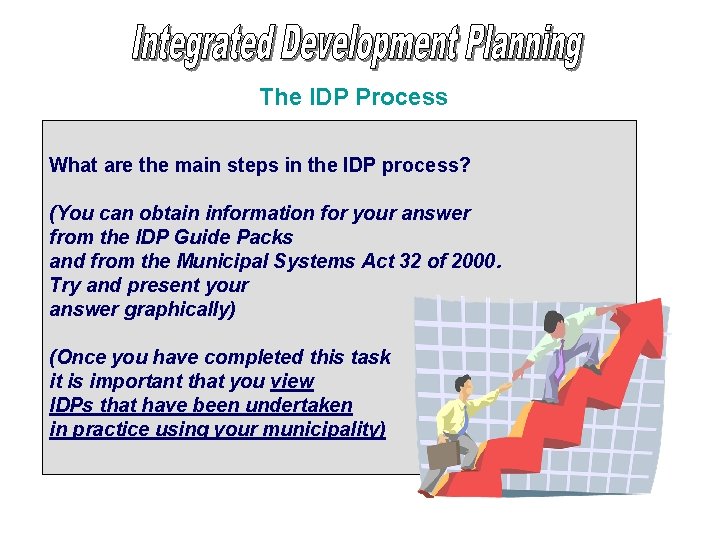 The IDP Process What are the main steps in the IDP process? (You can