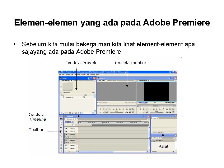 Elemen-elemen yang ada pada Adobe Premiere • Sebelum kita mulai bekerja mari kita lihat