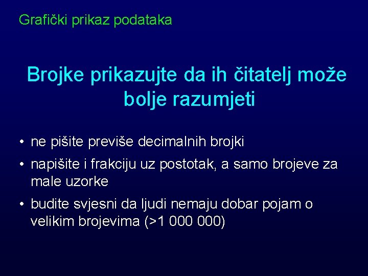 Grafički prikaz podataka Brojke prikazujte da ih čitatelj može bolje razumjeti • ne pišite