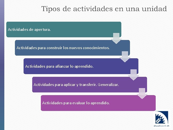 Actividades de apertura. Actividades para construir los nuevos conocimientos. Actividades para afianzar lo aprendido.