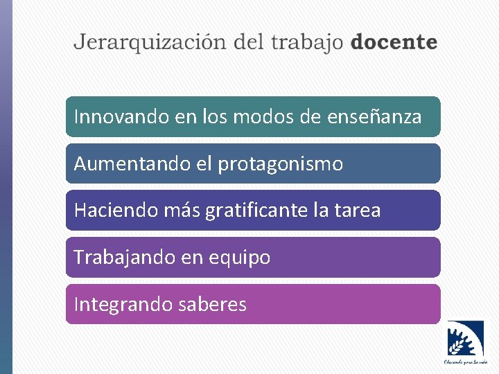 Innovando en los modos de enseñanza Aumentando el protagonismo Haciendo más gratificante la tarea