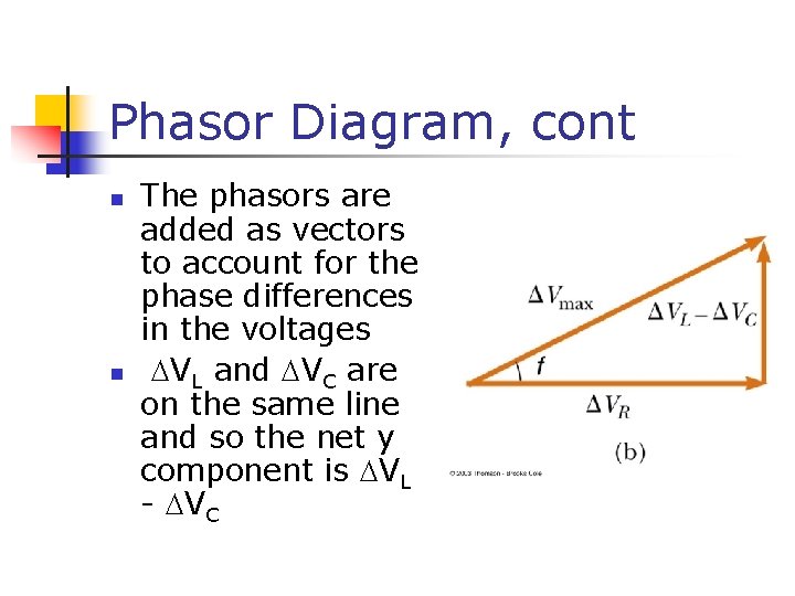 Phasor Diagram, cont n n The phasors are added as vectors to account for