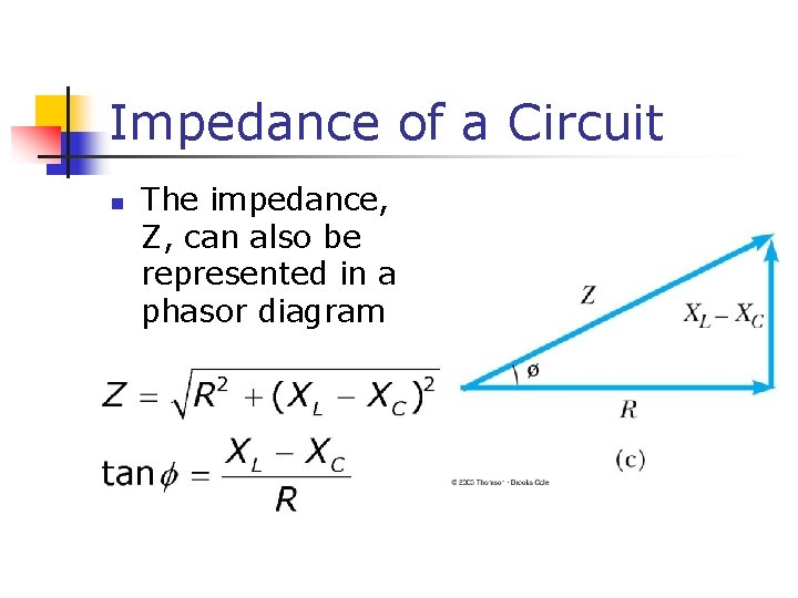 Impedance of a Circuit n The impedance, Z, can also be represented in a