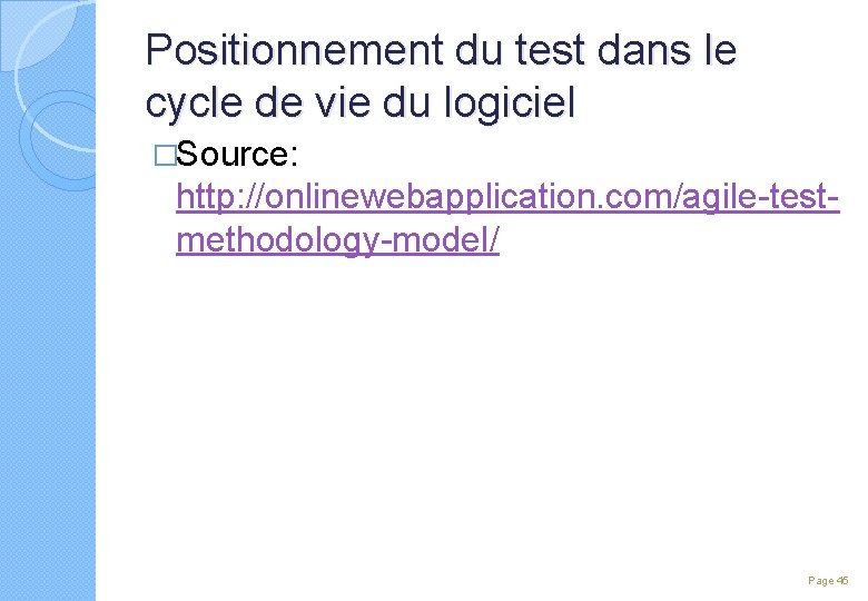 Positionnement du test dans le cycle de vie du logiciel �Source: http: //onlinewebapplication. com/agile-testmethodology-model/