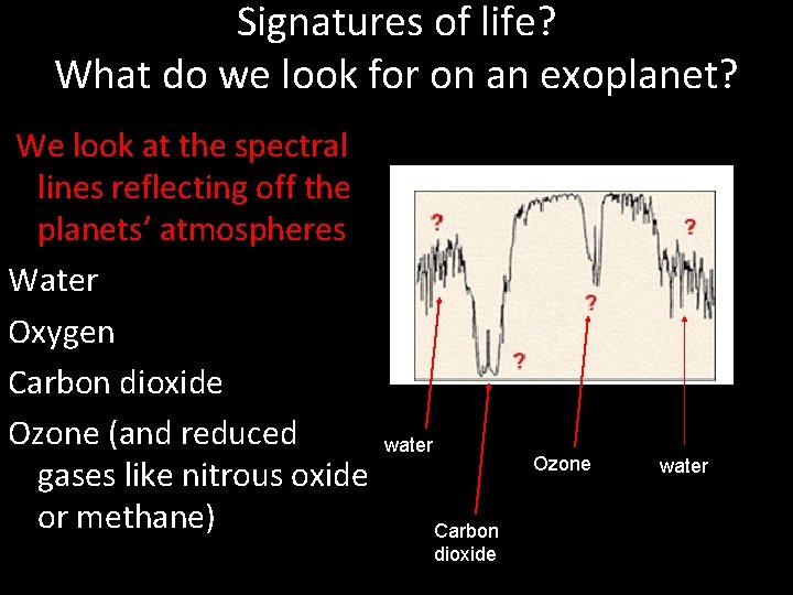 Signatures of life? What do we look for on an exoplanet? We look at