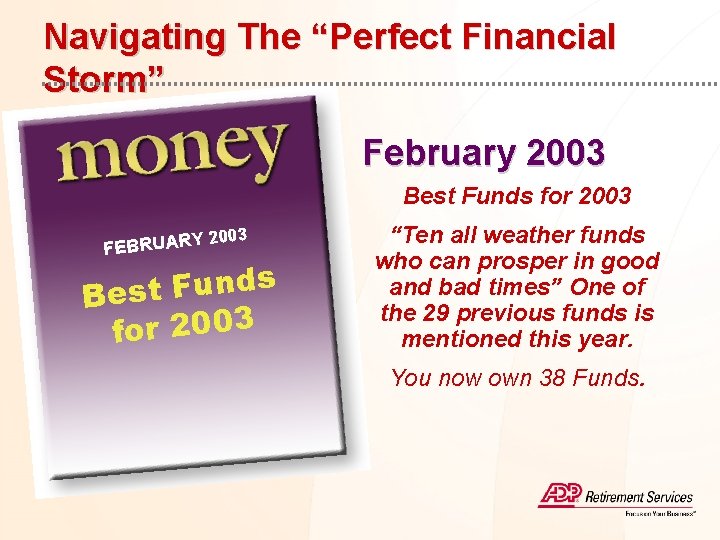 Navigating The “Perfect Financial Storm” February 2003 Best Funds for 2003 Y 2003 FEBRUAR