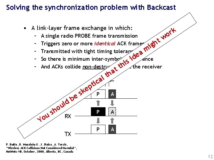 Solving the synchronization problem with Backcast • A link-layer frame exchange in which: –