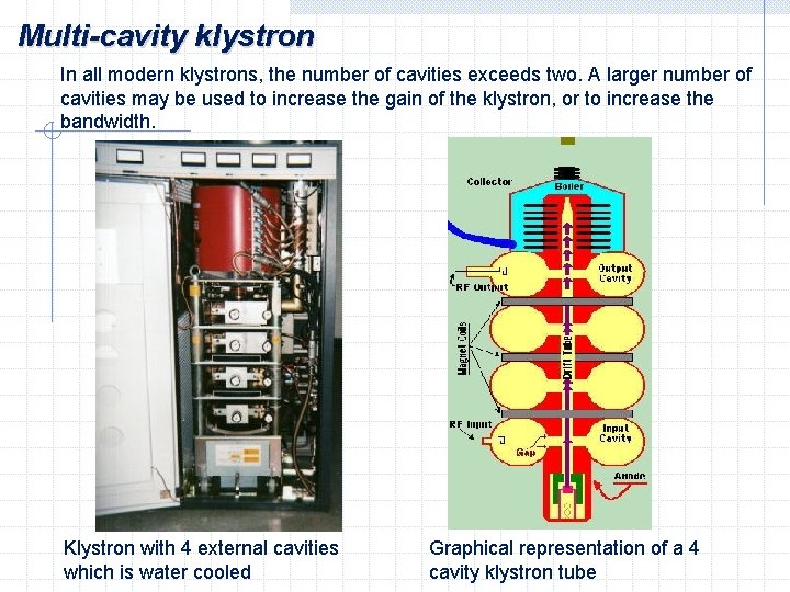 Multi-cavity klystron In all modern klystrons, the number of cavities exceeds two. A larger