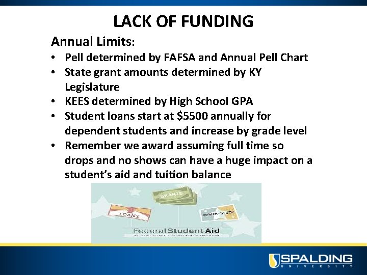 LACK OF FUNDING Annual Limits: • Pell determined by FAFSA and Annual Pell Chart