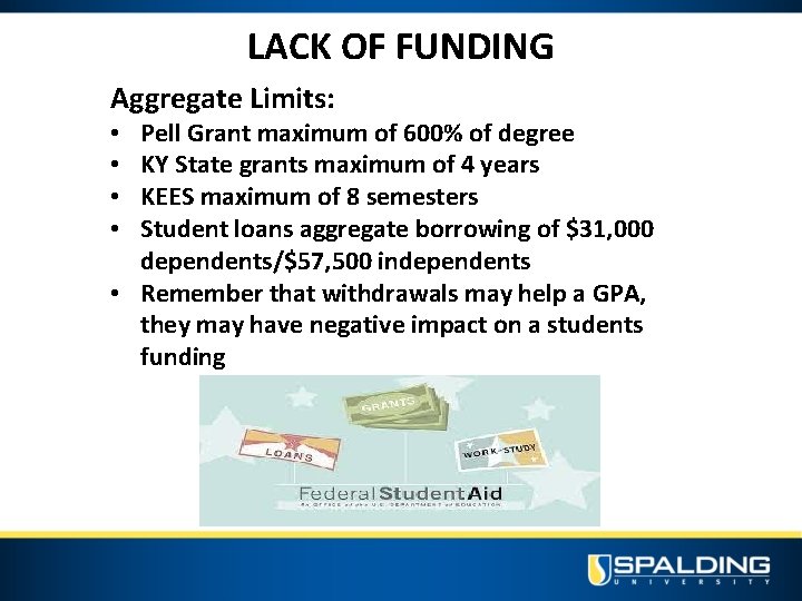 LACK OF FUNDING Aggregate Limits: Pell Grant maximum of 600% of degree KY State