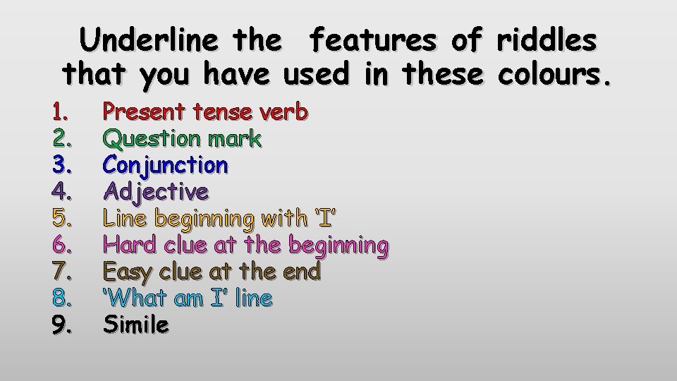 Underline the features of that you have used in these 1. 2. 3. 4.