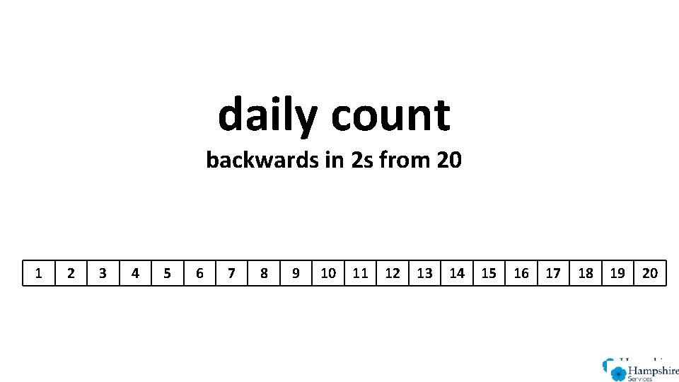 daily count backwards in 2 s from 20 1 2 3 4 5 6