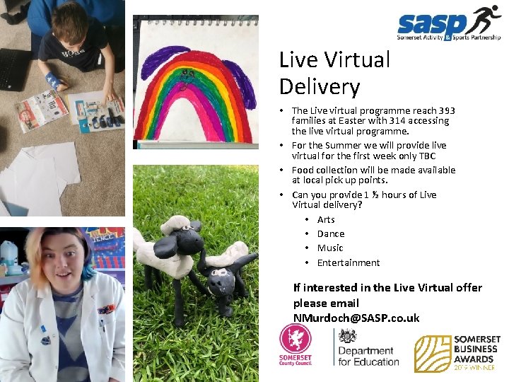 Live Virtual Delivery • The Live virtual programme reach 393 families at Easter with