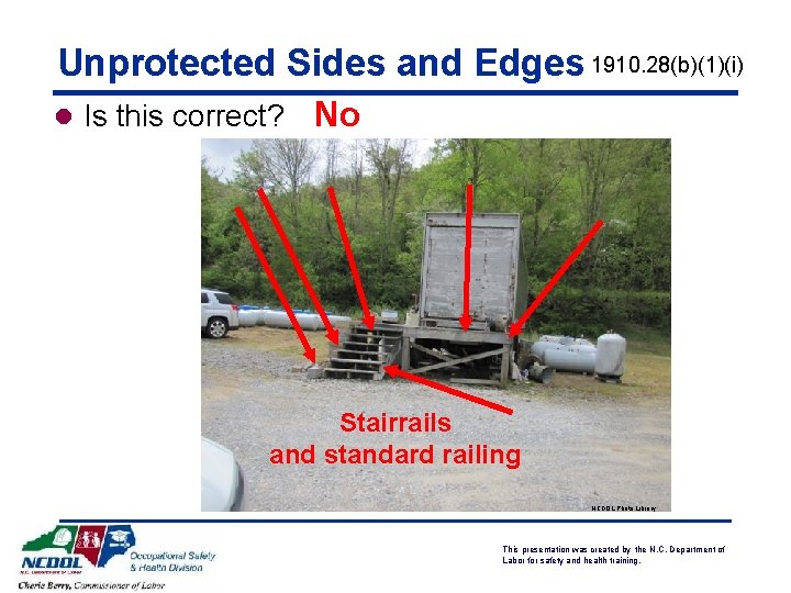 Unprotected Sides and Edges 1910. 28(b)(1)(i) l Is this correct? No Stairrails and standard