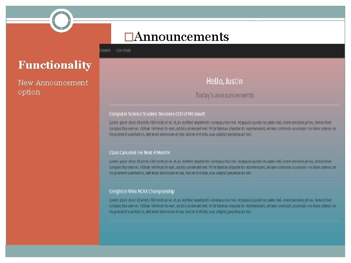 �Announcements Functionality New Announcement option 