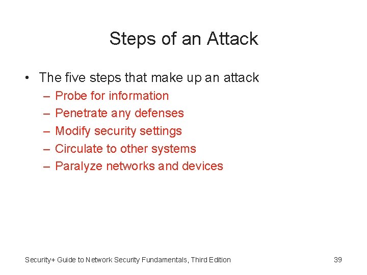 Steps of an Attack • The five steps that make up an attack –