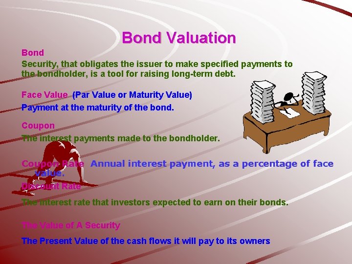 Bond Valuation Bond Security, that obligates the issuer to make specified payments to the