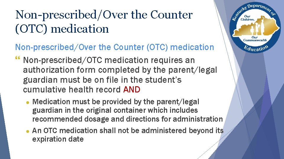 Non-prescribed/Over the Counter (OTC) medication } Non-prescribed/OTC medication requires an authorization form completed by
