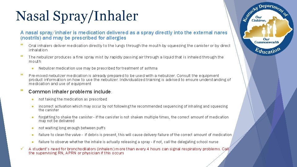 Nasal Spray/Inhaler A nasal spray/inhaler is medication delivered as a spray directly into the