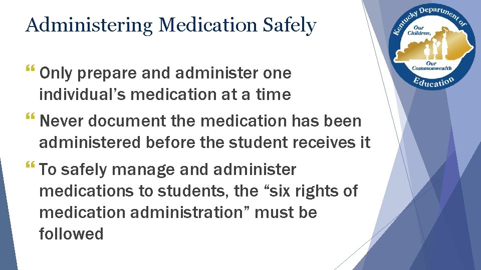 Administering Medication Safely } Only prepare and administer one individual’s medication at a time