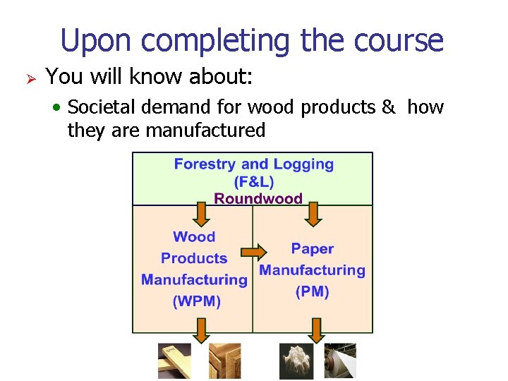 Upon completing the course Ø You will know about: • Societal demand for wood