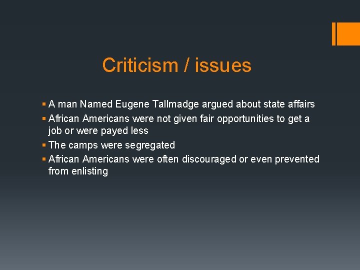 Criticism / issues § A man Named Eugene Tallmadge argued about state affairs §