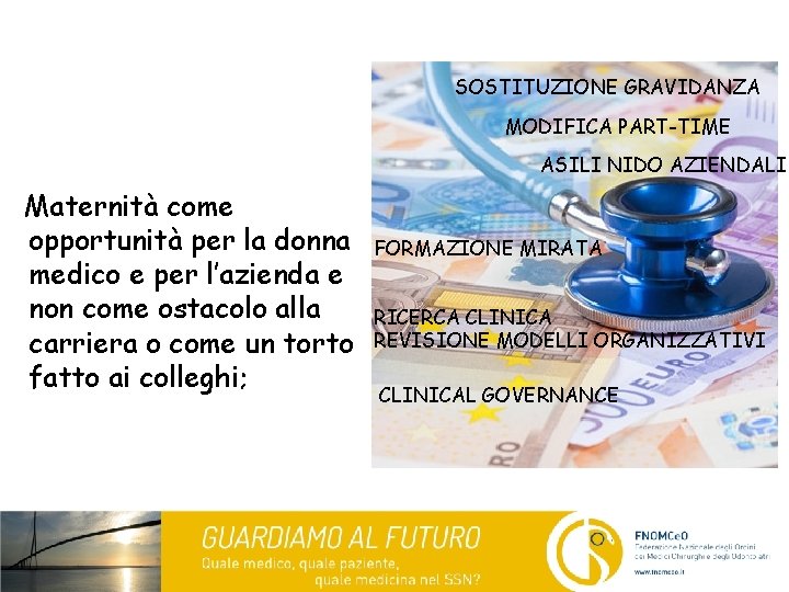 SOSTITUZIONE GRAVIDANZA MODIFICA PART-TIME ASILI NIDO AZIENDALI Maternità come opportunità per la donna medico