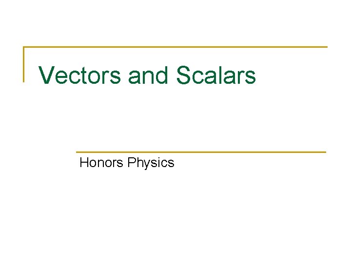 Vectors and Scalars Honors Physics 