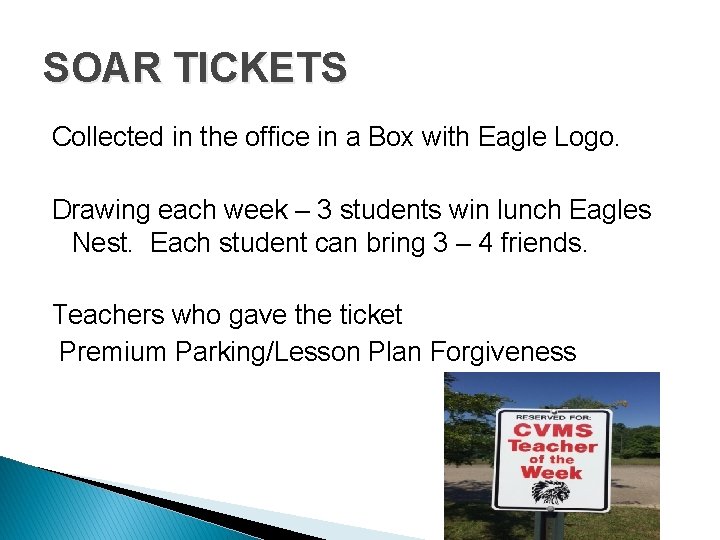 SOAR TICKETS Collected in the office in a Box with Eagle Logo. Drawing each