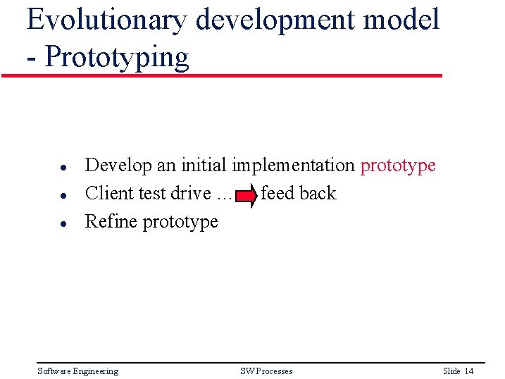 Evolutionary development model - Prototyping l l l Develop an initial implementation prototype Client