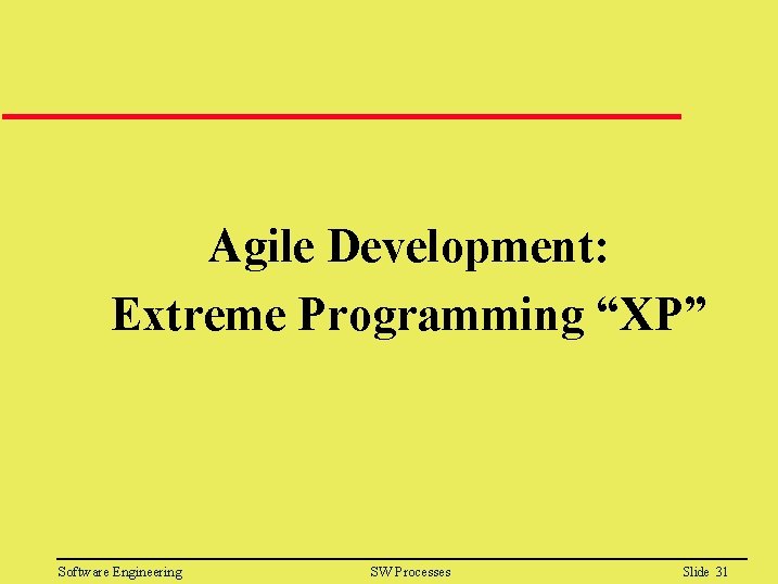 Agile Development: Extreme Programming “XP” Software Engineering SW Processes Slide 31 