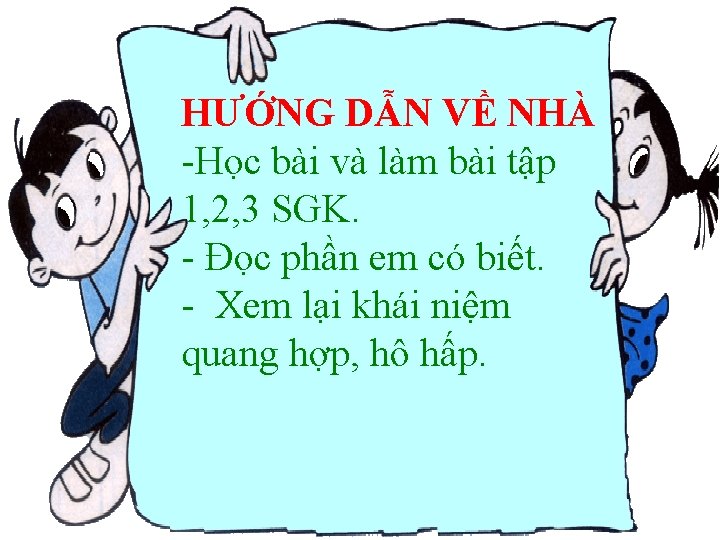 HƯỚNG DẪN VỀ NHÀ -Học bài và làm bài tập 1, 2, 3 SGK.