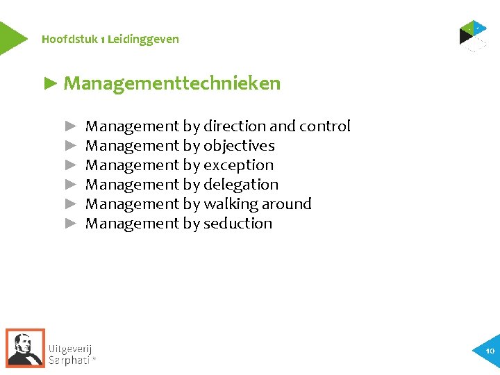Hoofdstuk 1 Leidinggeven ► Managementtechnieken ► ► ► Management by direction and control Management