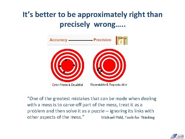 It’s better to be approximately right than precisely wrong…. . “One of the greatest