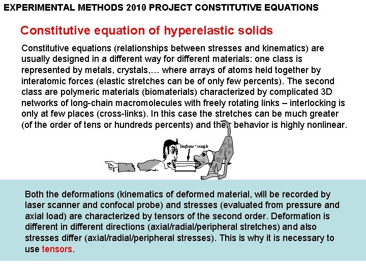 EXPERIMENTAL METHODS 2010 PROJECT CONSTITUTIVE EQUATIONS Constitutive equation of hyperelastic solids Constitutive equations (relationships