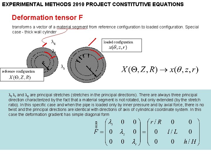 EXPERIMENTAL METHODS 2010 PROJECT CONSTITUTIVE EQUATIONS Deformation tensor F transforms a vector of a