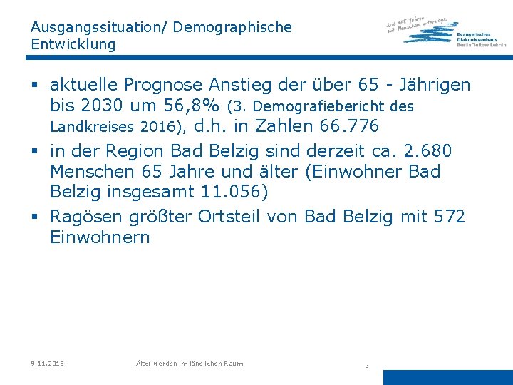 Ausgangssituation/ Demographische Entwicklung § aktuelle Prognose Anstieg der über 65 - Jährigen bis 2030