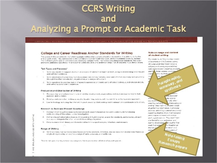 CCRS Writing and Analyzing a Prompt or Academic Task , ing s a r
