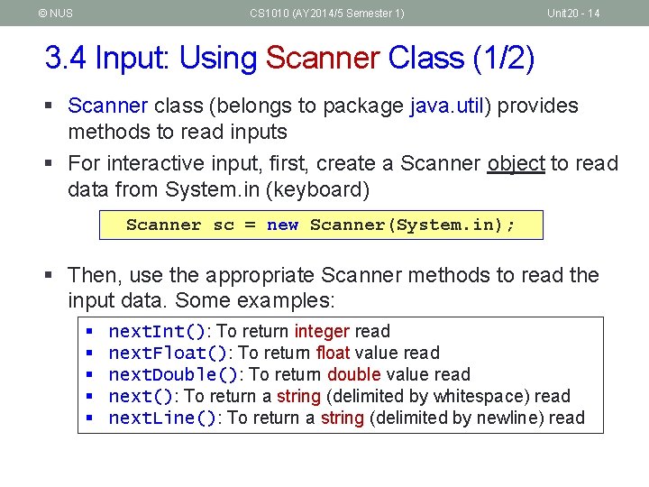 © NUS CS 1010 (AY 2014/5 Semester 1) Unit 20 - 14 3. 4