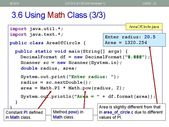 © NUS CS 1010 (AY 2014/5 Semester 1) Unit 20 - 22 3. 6